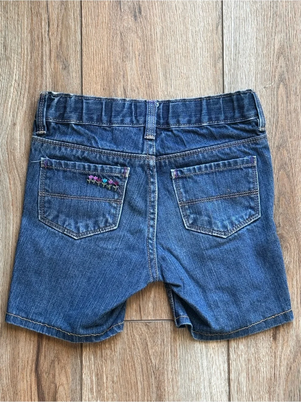 OshKosh B'gosh Dark Blue Denim Shorts with Floral Embroidery
